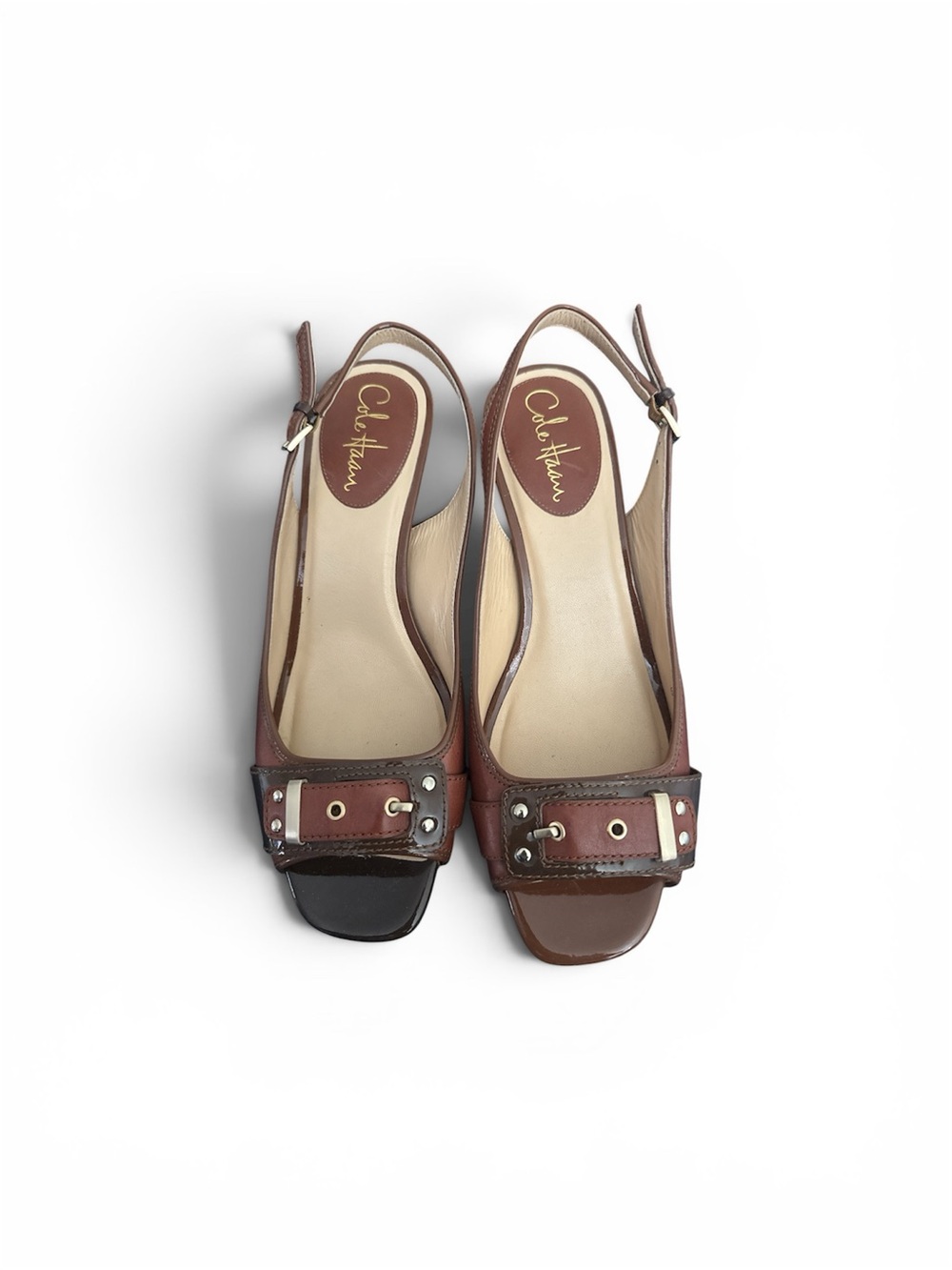 Cole Haan Two-Tone Brown Leather Slingback Mules